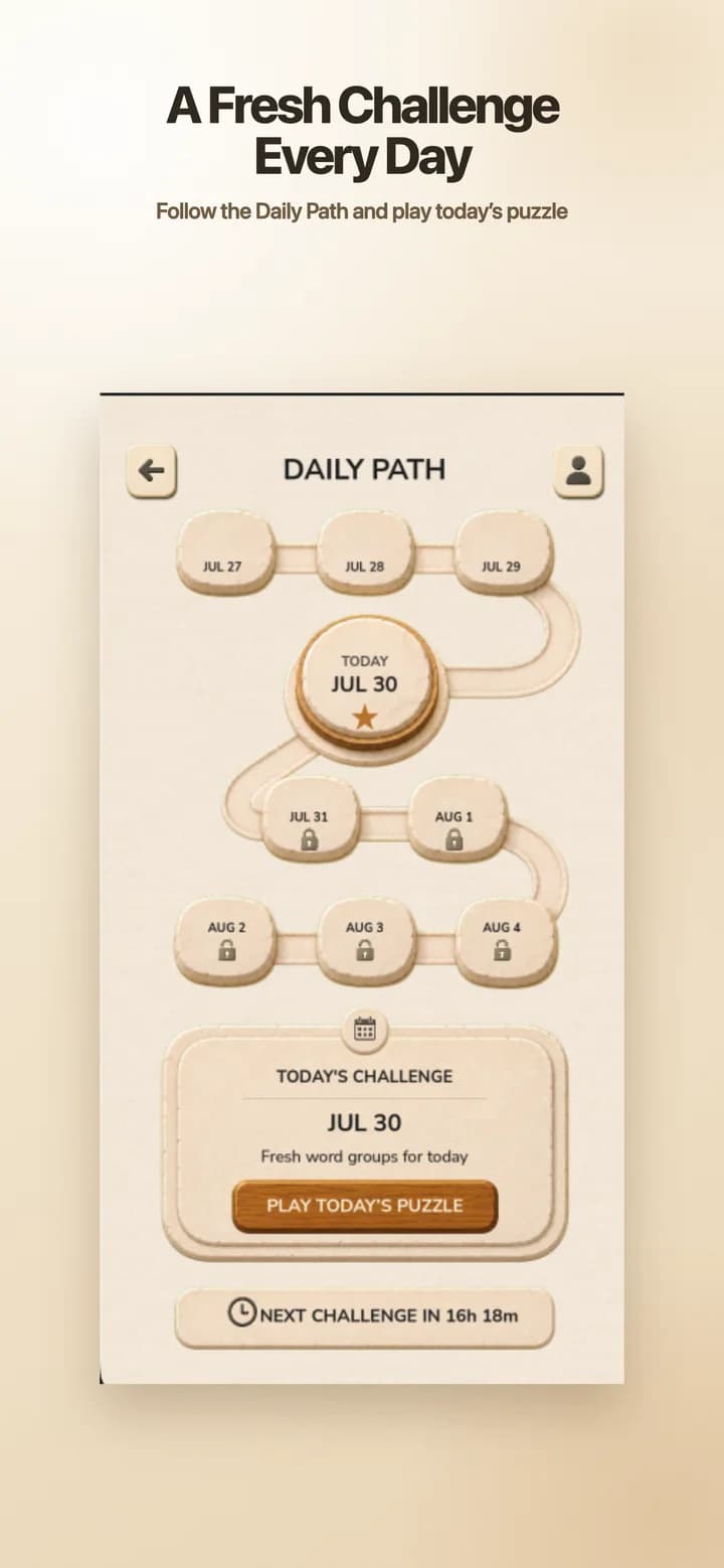 Quaddle Daily Path showing dated word puzzles and today’s challenge.